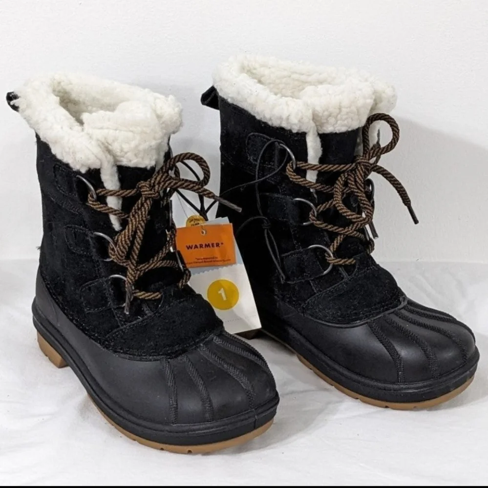 NWT Cat & Jack Boys Black Kit Lace Up Waterproof Winter Boots, Size 1